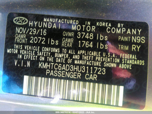 Hyundai VELOSTER 2017 KMHTC6AD3HU311723 Image 10