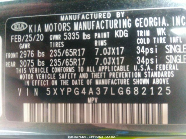 5XYPG4A37LG682125 KIA SORENTO LX