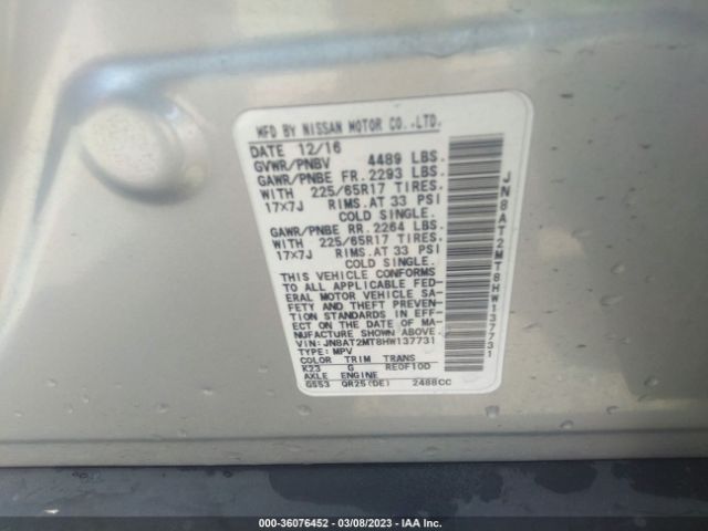 JN8AT2MT8HW137731 Nissan ROGUE S