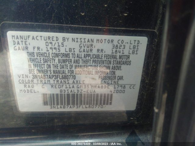 3N1AB7AP3FL680770 Nissan SENTRA SV