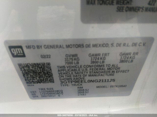 3GTP9EEL0NG211125 GMC Sierra 1500 Limited At4