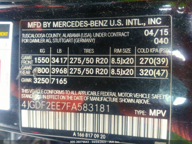 4JGDF2EE7FA583181 Mercedes-Benz Gl-class Gl 350 Bluetec