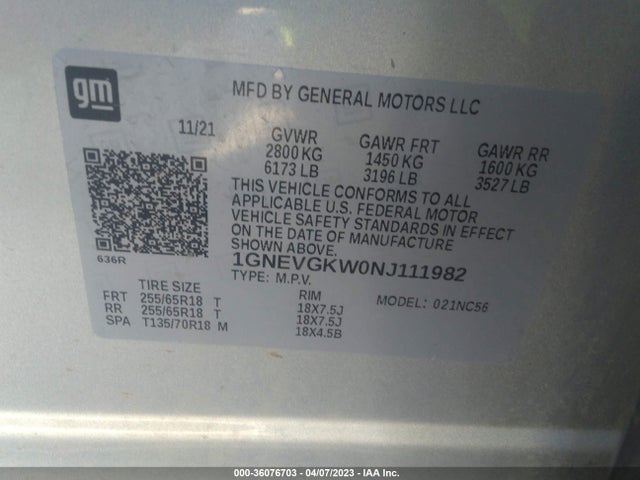 Chevrolet Traverse Lt Cloth 2022 1GNEVGKW0NJ111982 Image 9