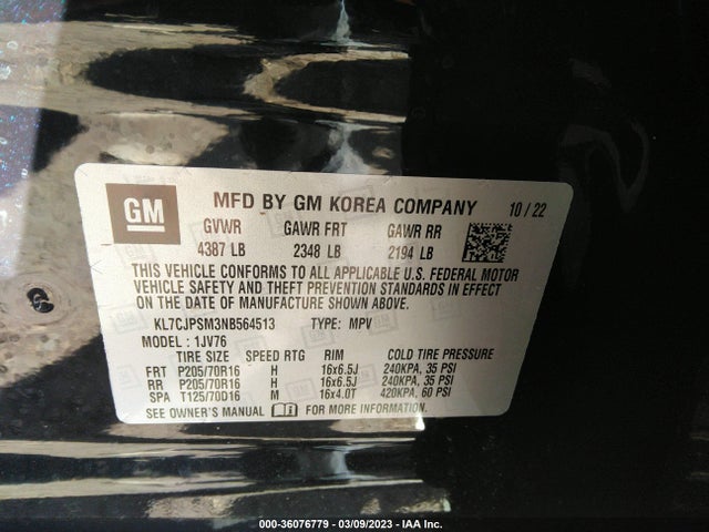 Chevrolet Trax Lt 2022 KL7CJPSM3NB564513 Image 9