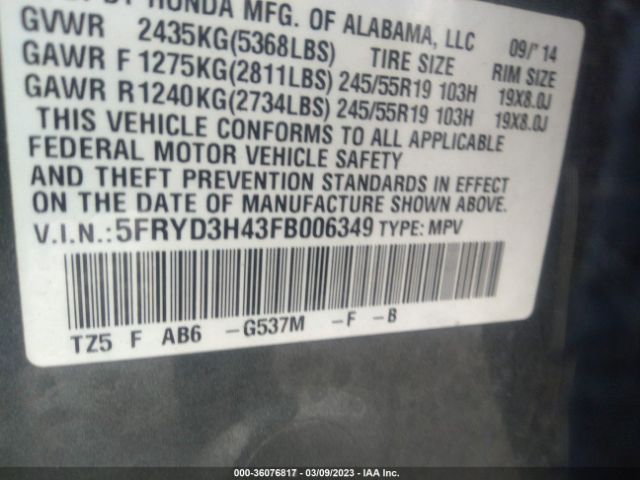 5FRYD3H43FB006349 Acura Mdx Tech Pkg