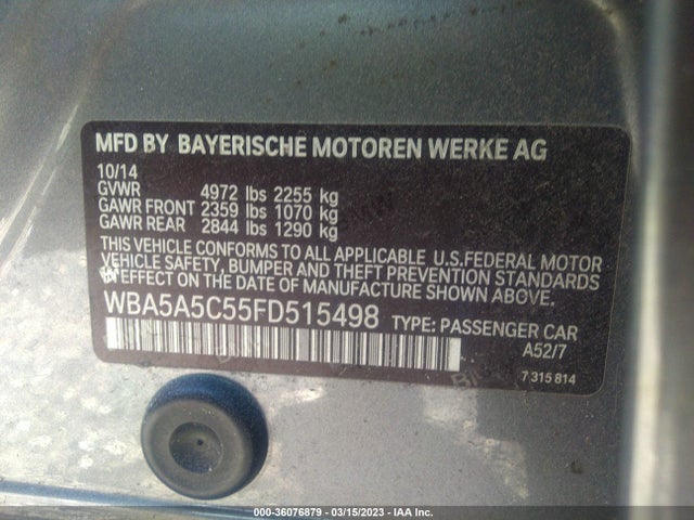 BMW 5 Series 528i 2015 WBA5A5C55FD515498 Image 9