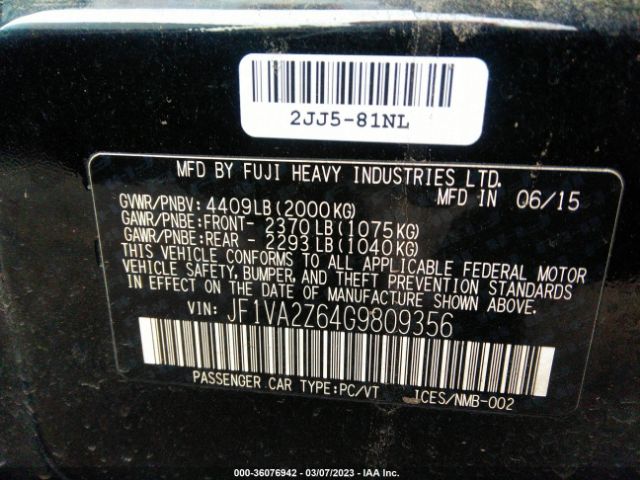 JF1VA2Z64G9809356 Subaru Wrx Sti Limited