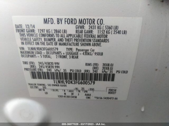 1LNHL9DK3FG600579 Lincoln MKS