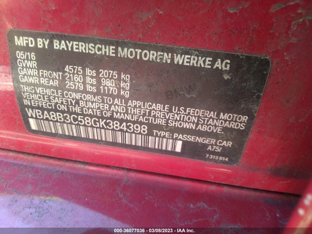 BMW 3 Series 340i 2016 WBA8B3C58GK384398 Image 9
