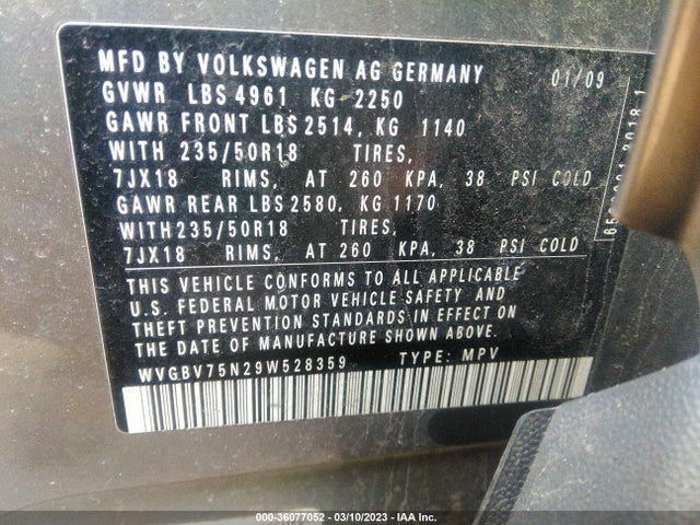 WVGBV75N29W528359 Volkswagen Tiguan Sel