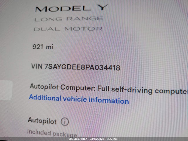 7SAYGDEE8PA034418 Tesla Model Y Long Range