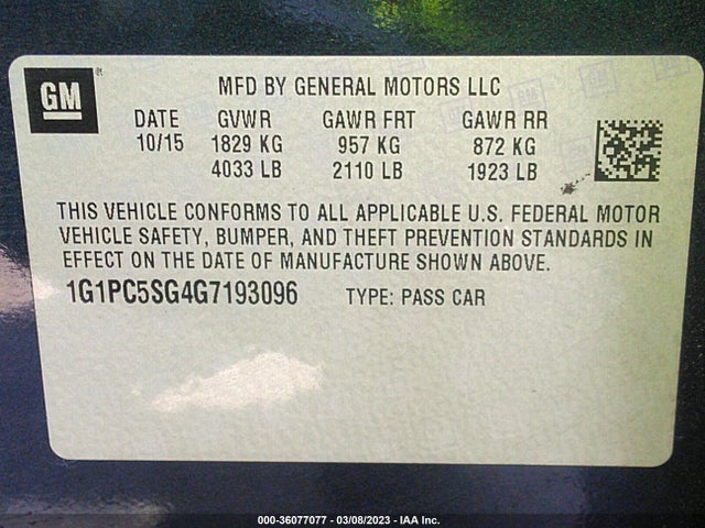 Chevrolet Cruze Limited Ls 2016 1G1PC5SG4G7193096 Image 9