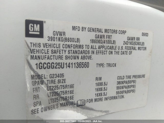 Chevrolet EXPRESS CARGO VAN 2004 1GCGG25U141136560 Image 9