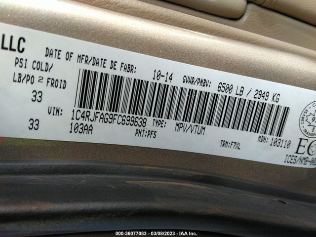 2015 JEEP GRAND CHEROKEE LAREDO VIN: 1C4RJFAG9FC699638