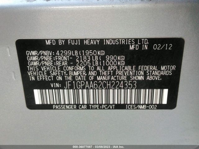 JF1GPAA62CH224353 Subaru Impreza Wagon 2.0i