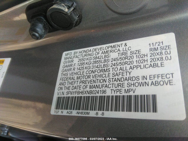 Honda Pilot Touring 7-passenger 2022 5FNYF6H6XNB024196 Image 10