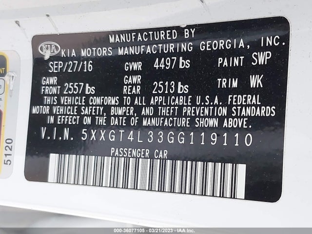KIA Optima Lx 2016 5XXGT4L33GG119110 Image 10