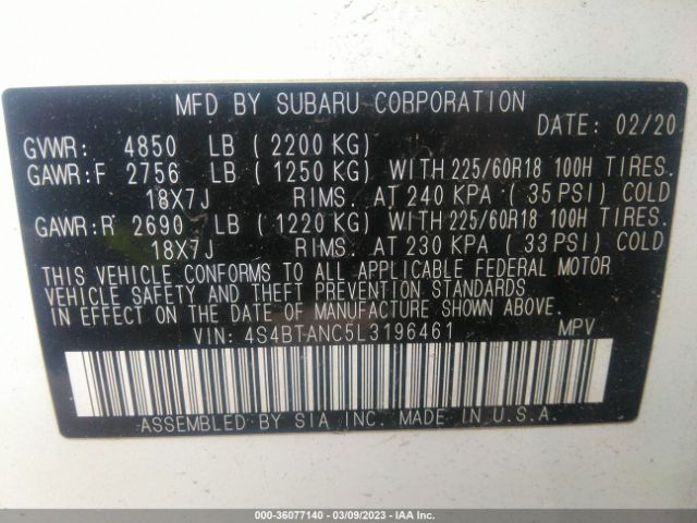 4S4BTANC5L3196461 Subaru Outback Limited