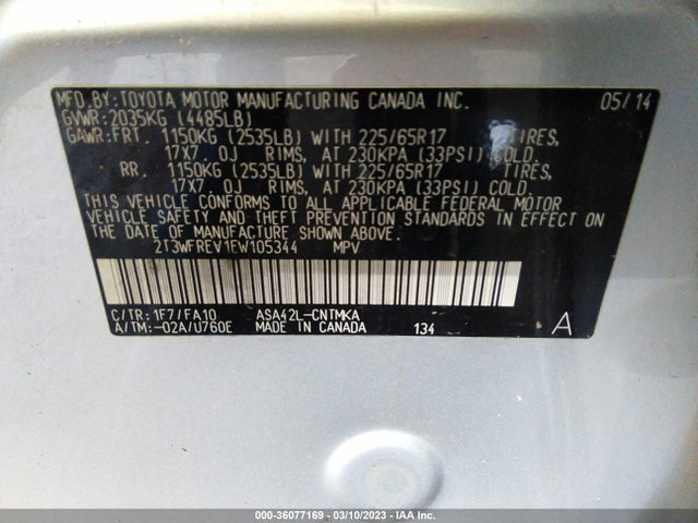 2014 TOYOTA RAV4 XLE VIN: 2T3WFREV1EW105344