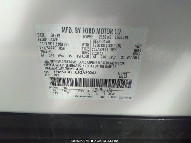 Ford Explorer Platinum 2018 1FM5K8HTXJGA80263 Image 9