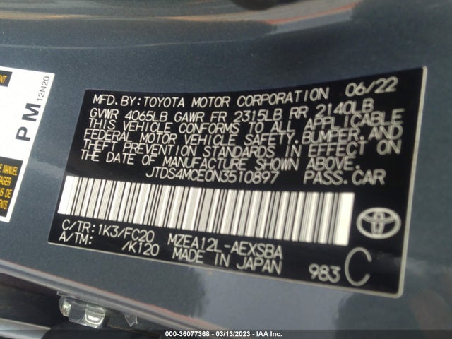 Toyota COROLLA SE 2022 JTDS4MCE0N3510897 Image 10