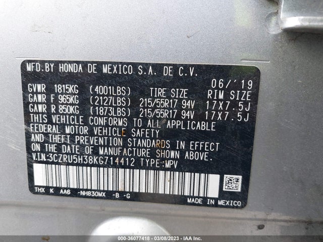 Honda HR-V LX 2019 3CZRU5H38KG714412 Image 11