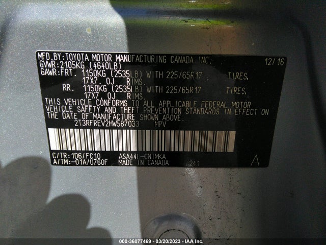Toyota Rav4 Xle 2017 2T3RFREV2HW587033 Image 9