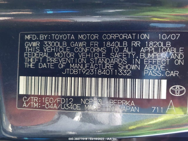 Toyota Yaris 2008 JTDBT923184011332 Image 11