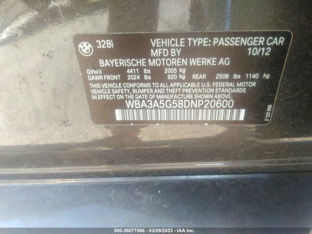 BMW 3 Series 328i 2013 WBA3A5G58DNP20600 Image 10