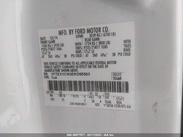 2014 FORD F-150 XL/STX/XLT VIN: 1FTEX1CM3EKD95583