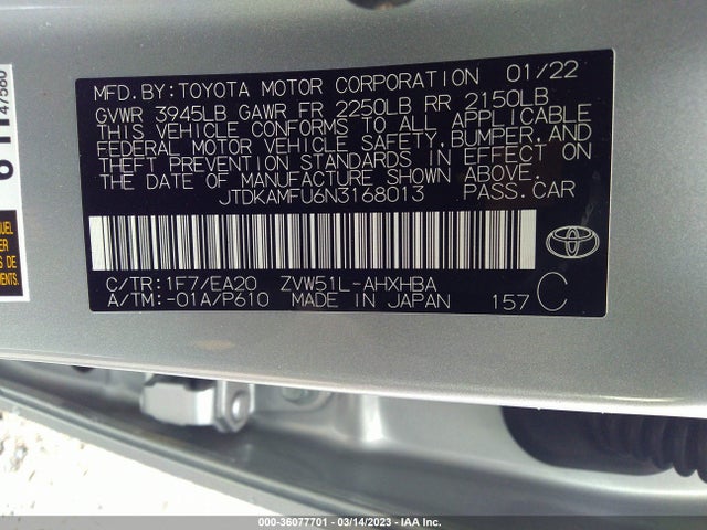 Toyota Prius L 2022 JTDKAMFU6N3168013 Image 10