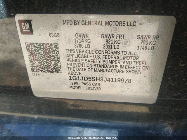 Chevrolet SONIC LT 2018 1G1JD5SH3J4119978 Image 10