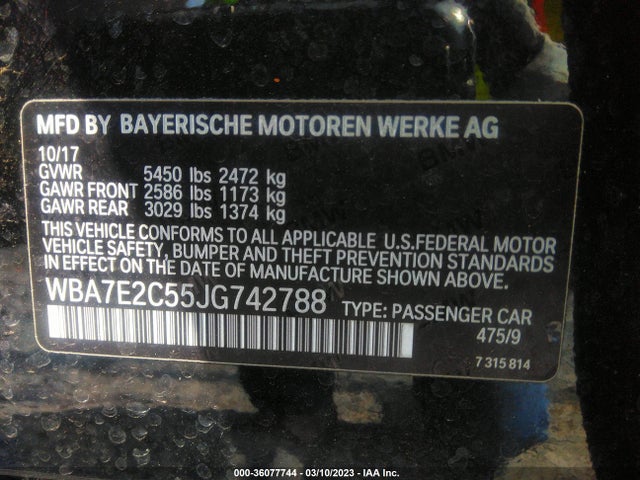 BMW 7 Series 740i 2018 WBA7E2C55JG742788 Image 10