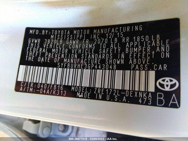 Toyota Corolla L/le/s/s Plus/le Plus 2016 5YFBURHE3GP443048 Image 11