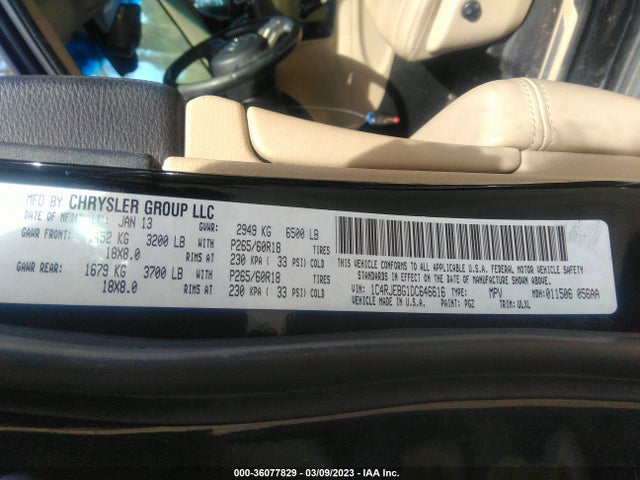 2013 JEEP GRAND CHEROKEE LIMITED VIN: 1C4RJEBG1DC646616