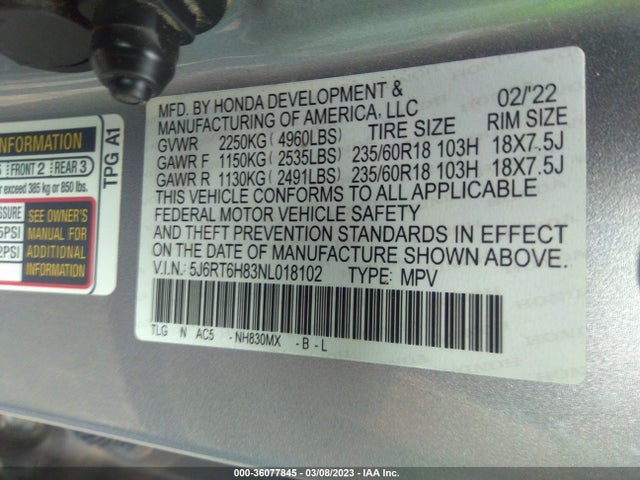 2022 Honda CR-V, VIN: 5J6RT6H83NL018102