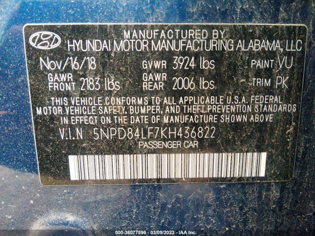 Hyundai ELANTRA SEL 2019 5NPD84LF7KH436822 Image 9