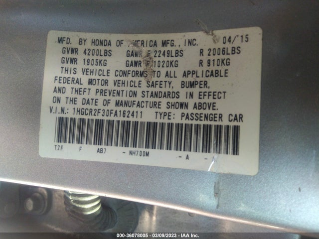 Honda Accord Sedan Lx 2015 1HGCR2F30FA162411 Image 10