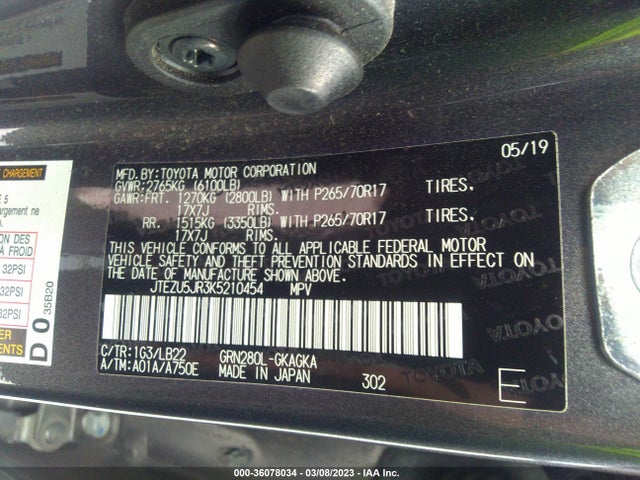 Toyota 4RUNNER SR5 2019 JTEZU5JR3K5210454 Image 10