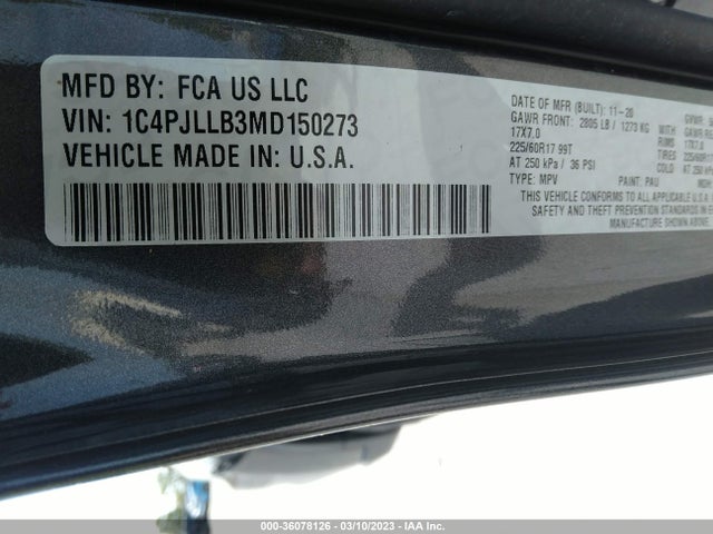 1C4PJLLB3MD150273 Jeep Cherokee Latitude Plus
