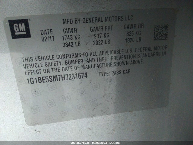 Chevrolet CRUZE LT 2017 1G1BE5SM7H7231674 Image 10