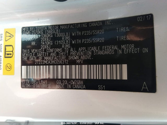 2T2ZZMCA3HC056312 Lexus Rx Rx 350
