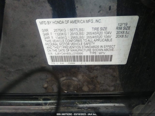 Acura Mdx W/advance Pkg 2020 5J8YD4H83LL016996 Image 9