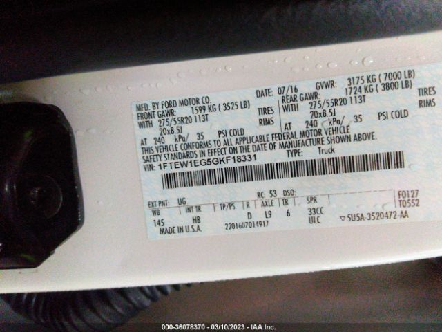 1FTEW1EG5GKF18331 Ford F-150 Lariat
