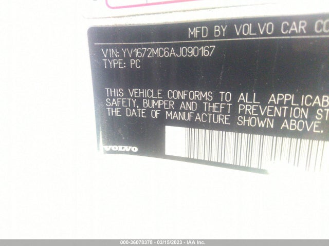 2010 VOLVO C70 VIN: YV1672MC6AJ090167