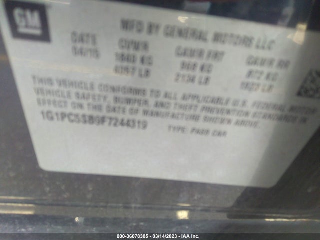Chevrolet CRUZE LT 2015 1G1PC5SB9F7244319 Image 9