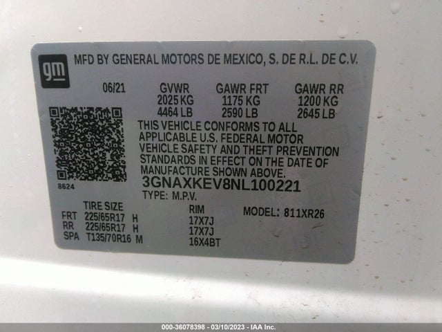 Chevrolet EQUINOX LT 2022 3GNAXKEV8NL100221 Image 9