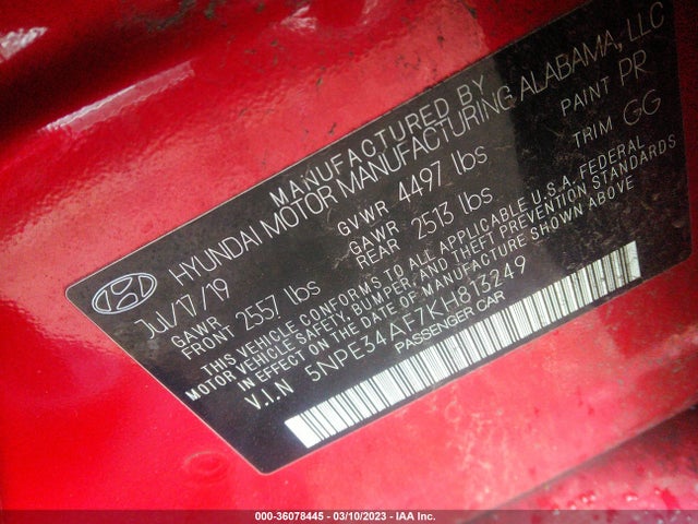 Hyundai Sonata 2019 5NPE34AF7KH813249 Image 10