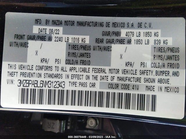 Mazda Mazda3 Sedan Select 2022 3MZBPABL6NM312343 Image 10