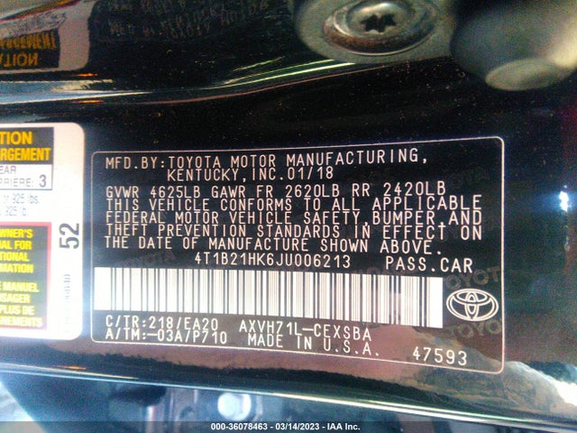 2018 Toyota Camry, VIN: 4T1B21HK6JU006213